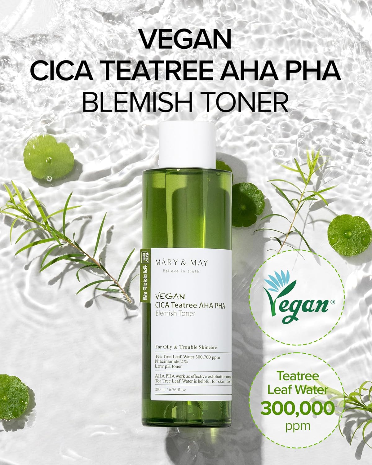 MARY & MAY | Vegan Cica Teatree AHA PHA Toner - 200 ml