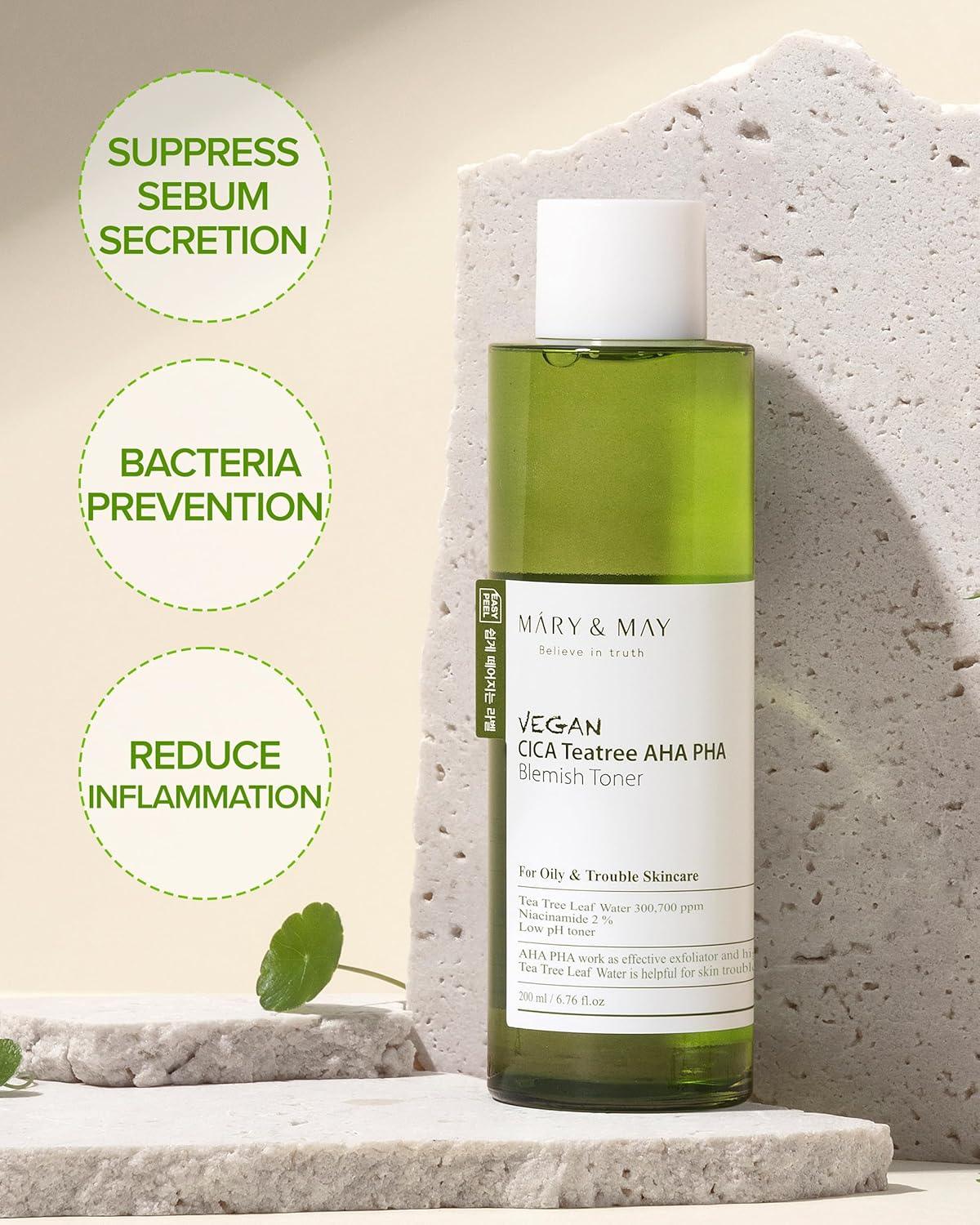 MARY & MAY | Vegan Cica Teatree AHA PHA Toner - 200 ml - InternationalCosmetic