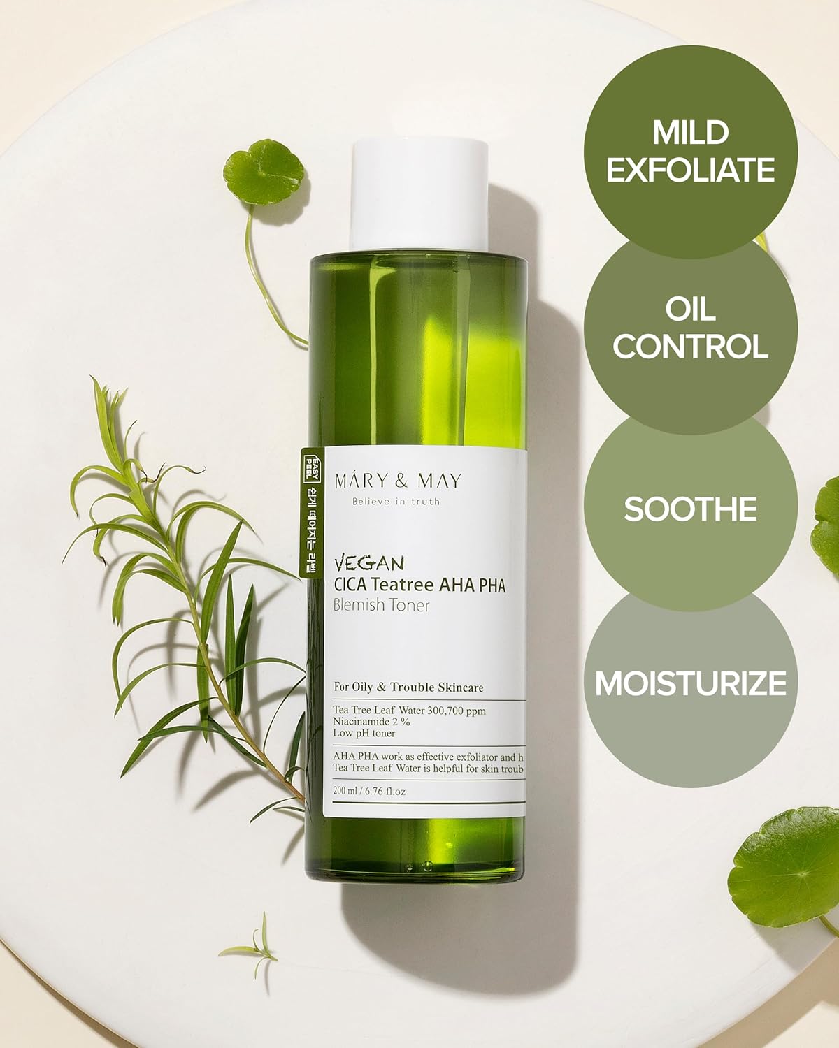 MARY & MAY | Vegan Cica Teatree AHA PHA Toner - 200 ml