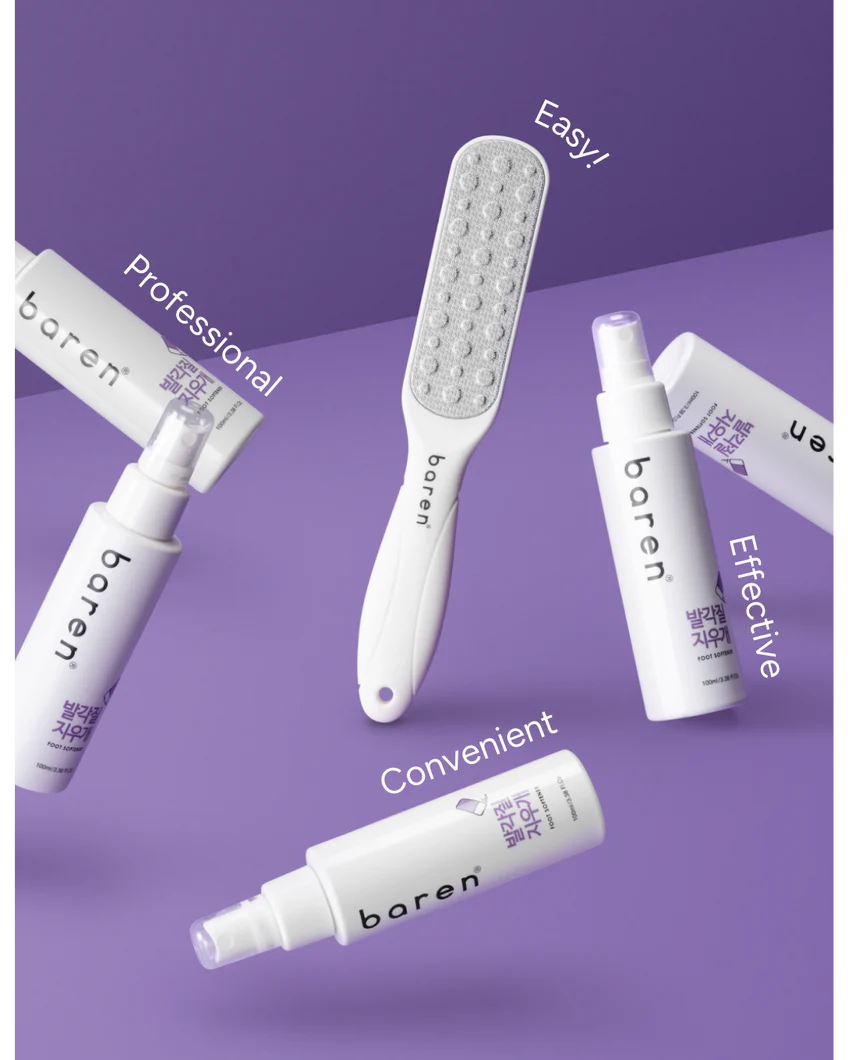 BAREN | Callus Remover Kit for Feet: Foot File & Peeling Foot Spray