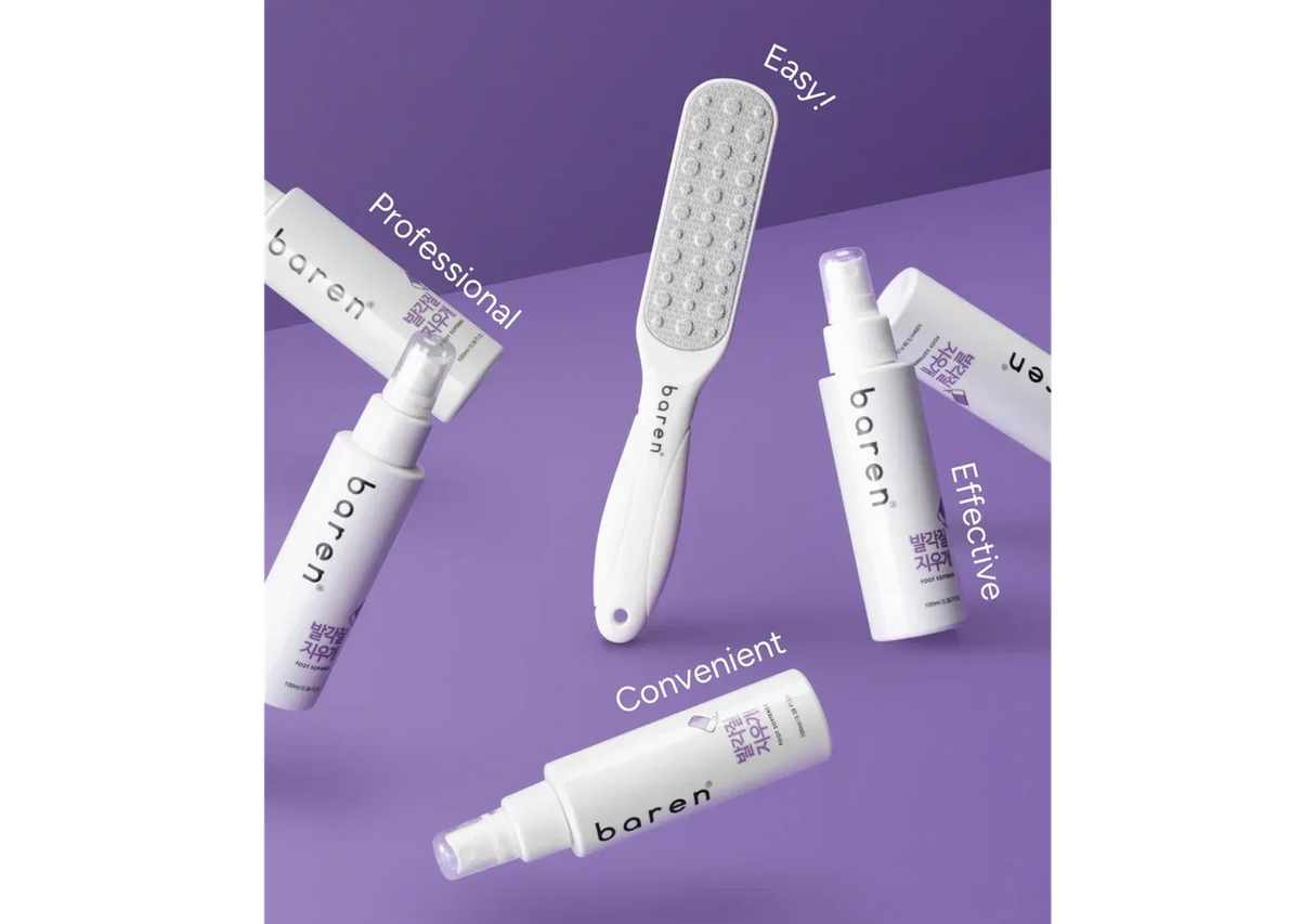 BAREN | Callus Remover Kit for Feet: Foot File & Peeling Foot Spray