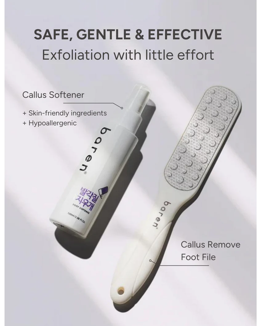 BAREN | Callus Remover Kit for Feet: Foot File & Peeling Foot Spray