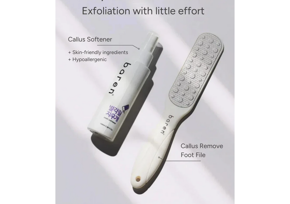 BAREN | Callus Remover Kit for Feet: Foot File & Peeling Foot Spray
