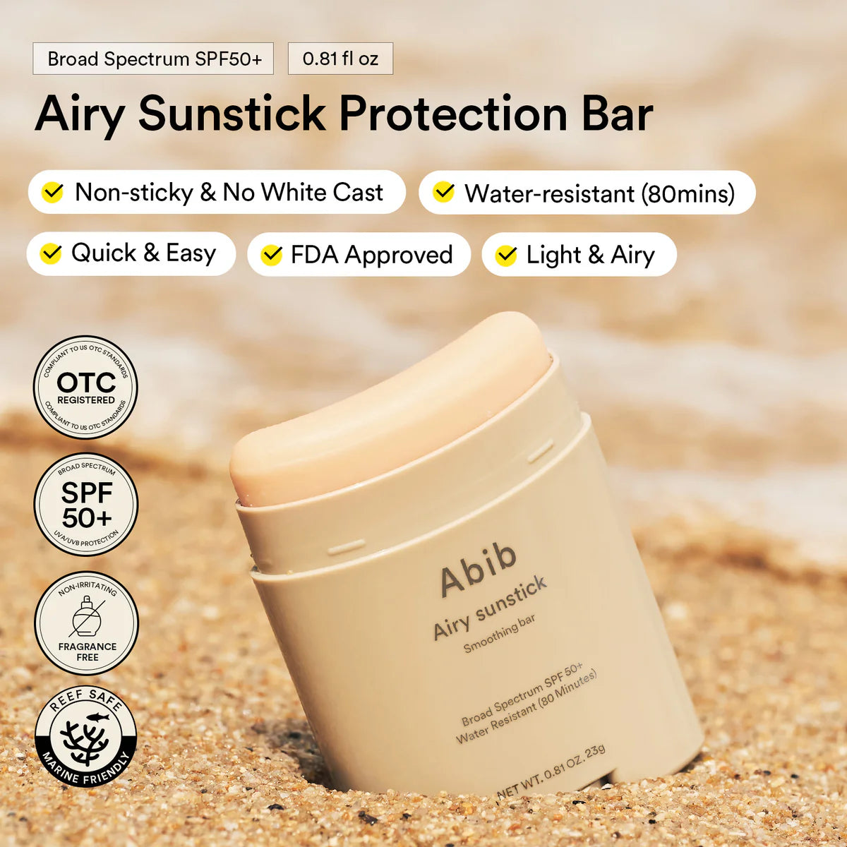 ABIB | Airy Sunstick Smoothing Bar SPF50 - 22ml