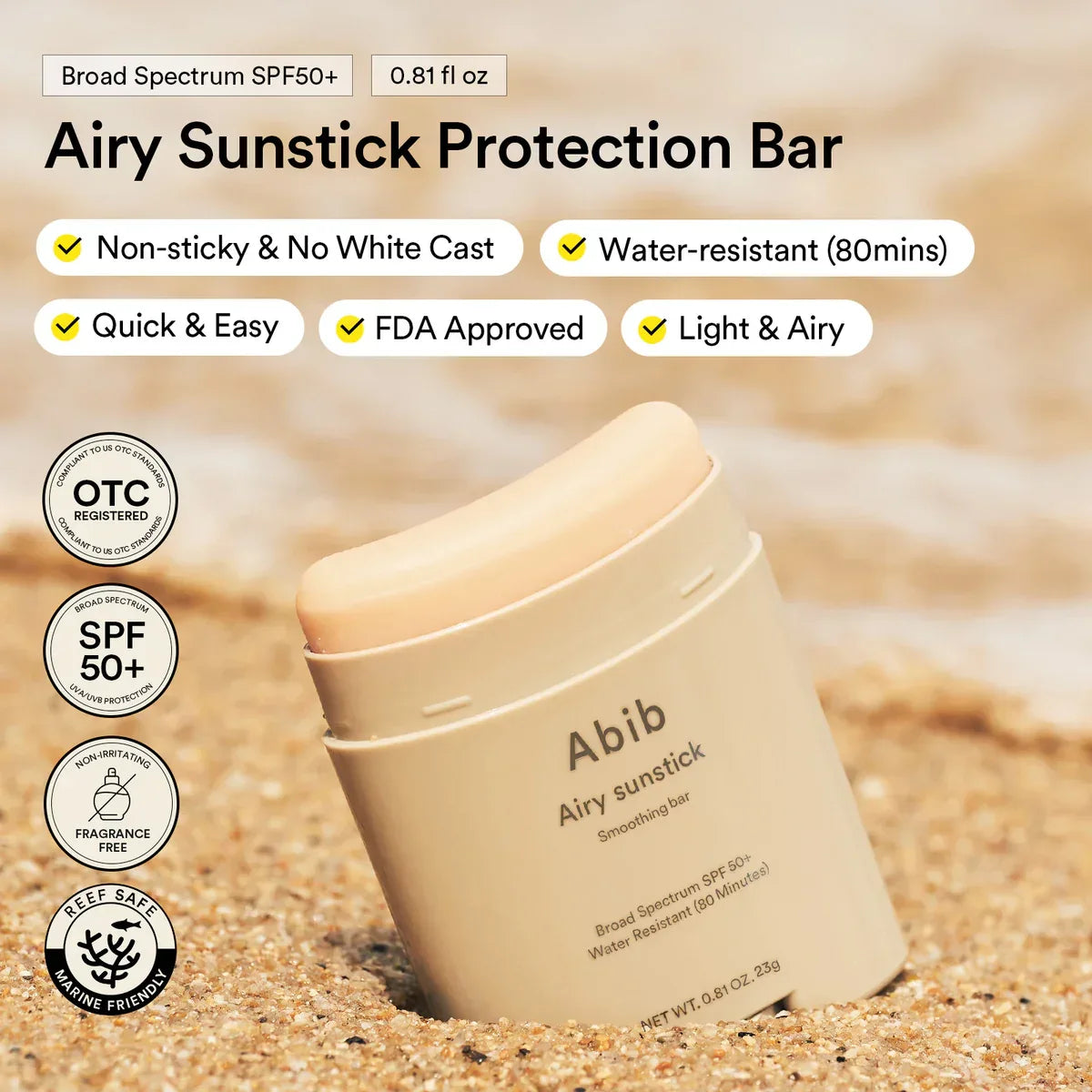ABIB | Airy Sunstick Smoothing Bar SPF50 - 22ml - InternationalCosmetic