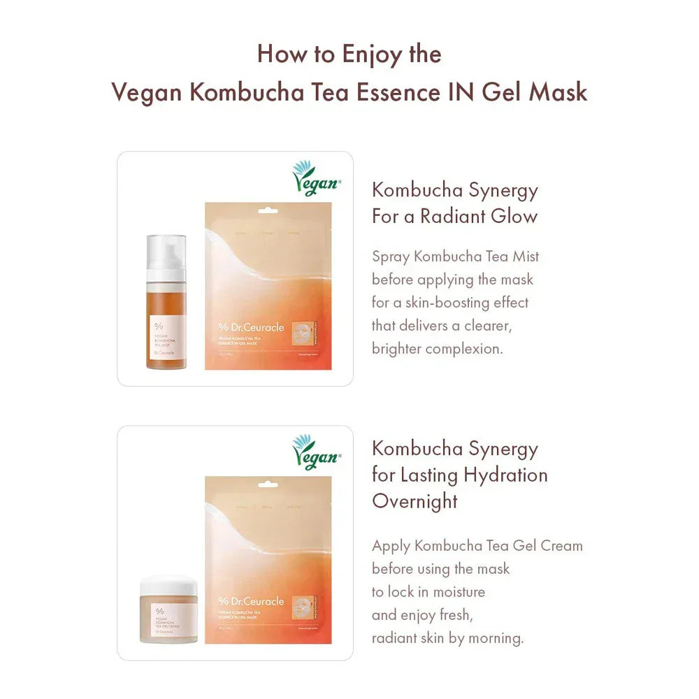DR. CEURACLE | Vegan Kombucha Tea Essence in Gel Mask - 1 ud - InternationalCosmetic