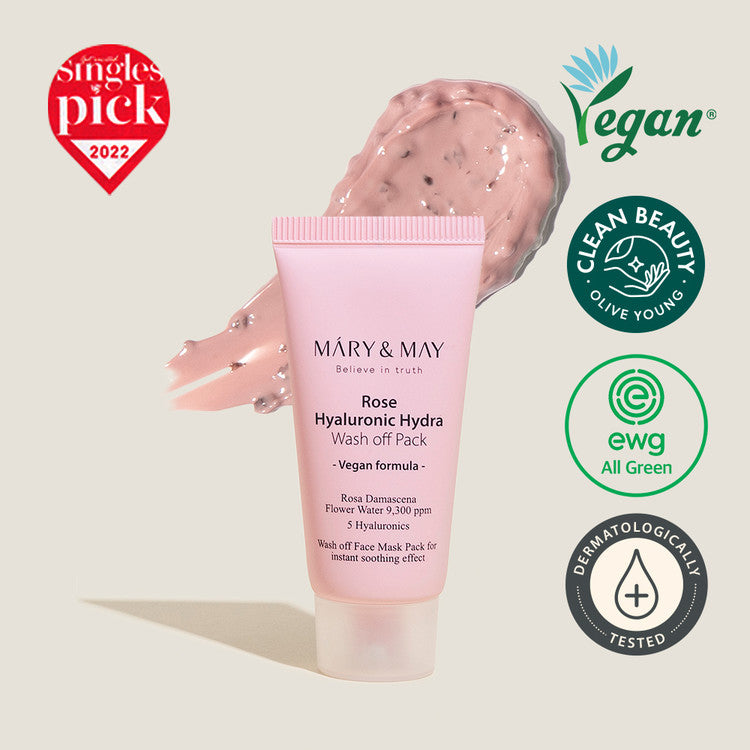 MARY & MAY | Rose Hyaluronic Hydra Wash‑Off Pack Mini - 30 ml