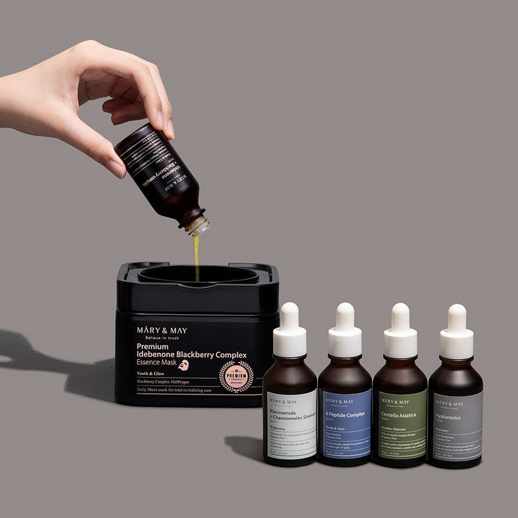 MARY & MAY | Premium Idebenone Blackberry Complex Essence Mask - 20 ud