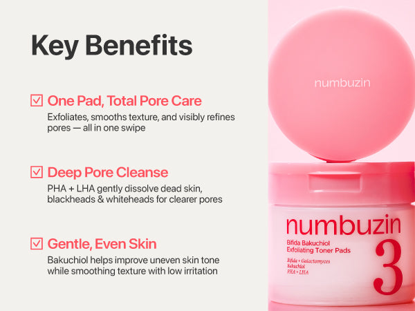 NUMBUZIN | No.3 Bifida Bakuchiol Exfoliating Toner Pads - 70ud