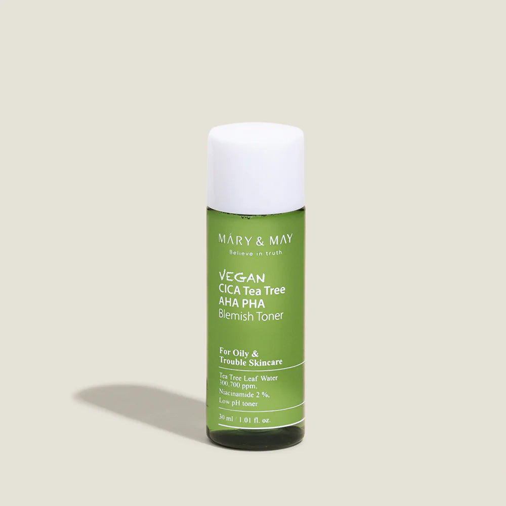MARY & MAY | Formato Viaje - Vegan CICA Tea Tree AHA PHA Blemish Toner - 30ml