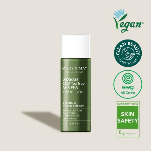 MARY & MAY | Formato Viaje - Vegan CICA Tea Tree AHA PHA Blemish Toner - 30ml
