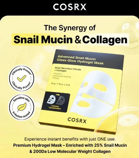 COSRX | Advanced Snail Mucin Glass Glow Hydrogel Mask - 1ud - InternationalCosmetic