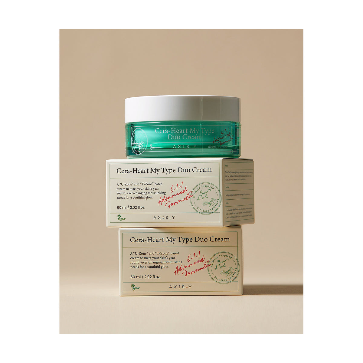 AXIS-Y Cera-Heart My Type Duo Cream 60 ml: detalle de textura y acabado sobre la piel; crema facial para zonas grasas y secas