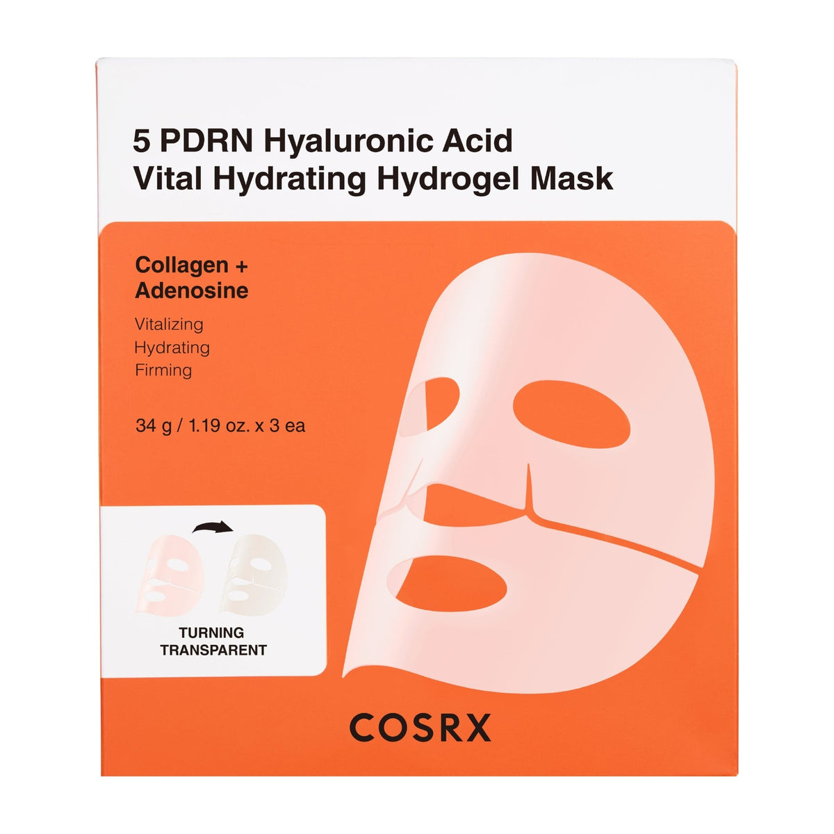 COSRX | 5 PDRN Hyaluronic Acid Vital Hydrating Hydrogel Mask - 3 x 34g - Presentación individual