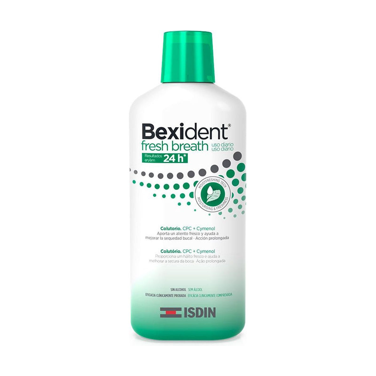ISDIN Bexident Fresh Breath Enjuague Bucal Sin Alcohol - 500ml: envase o producto exacto sobre fondo blanco; cuidado cosmético y resultados visibles