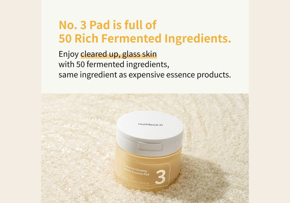 NUMBUZIN | No.3 Radiance Glowing Jumbo Essence Pad - 70 pads