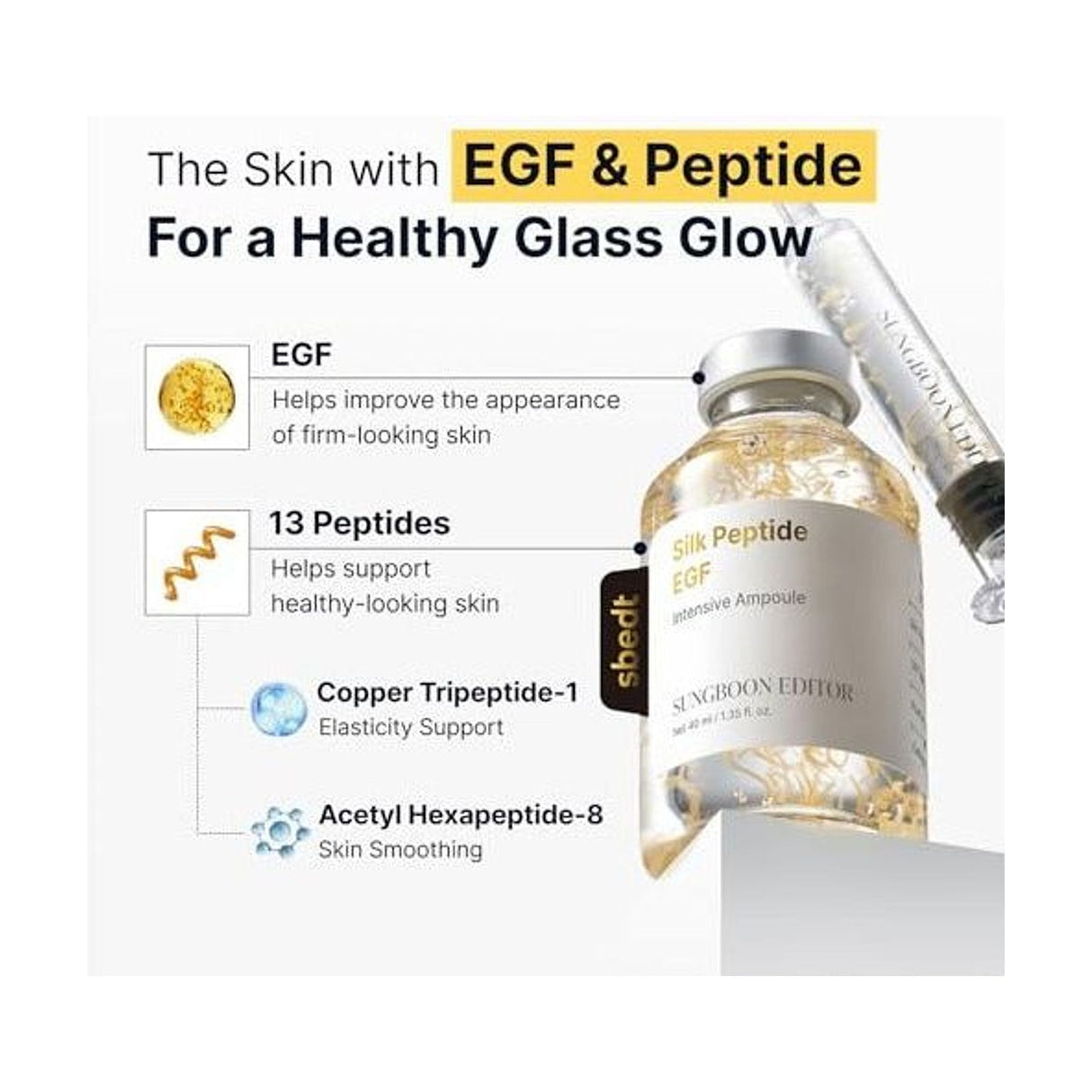 SUNGBOON EDITOR Deep Collagen Silk Peptide Intensive Ampoule - 40ml: ingredientes clave y tecnología de la fórmula, comparativa adicional; protección solar y cuidado de la piel