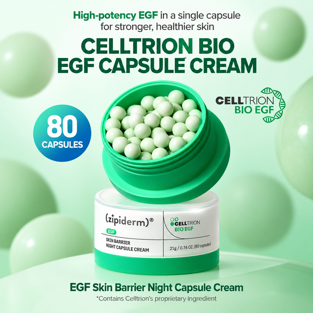 ZIPIDERM | EGF Skin Barrier Night Capsule Cream - 21gr / 80 cápsulas