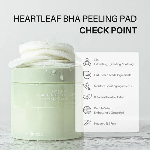 CELIMAX |  JI WOO Gae Heartleaf BHA Peeling Pad - 60ud