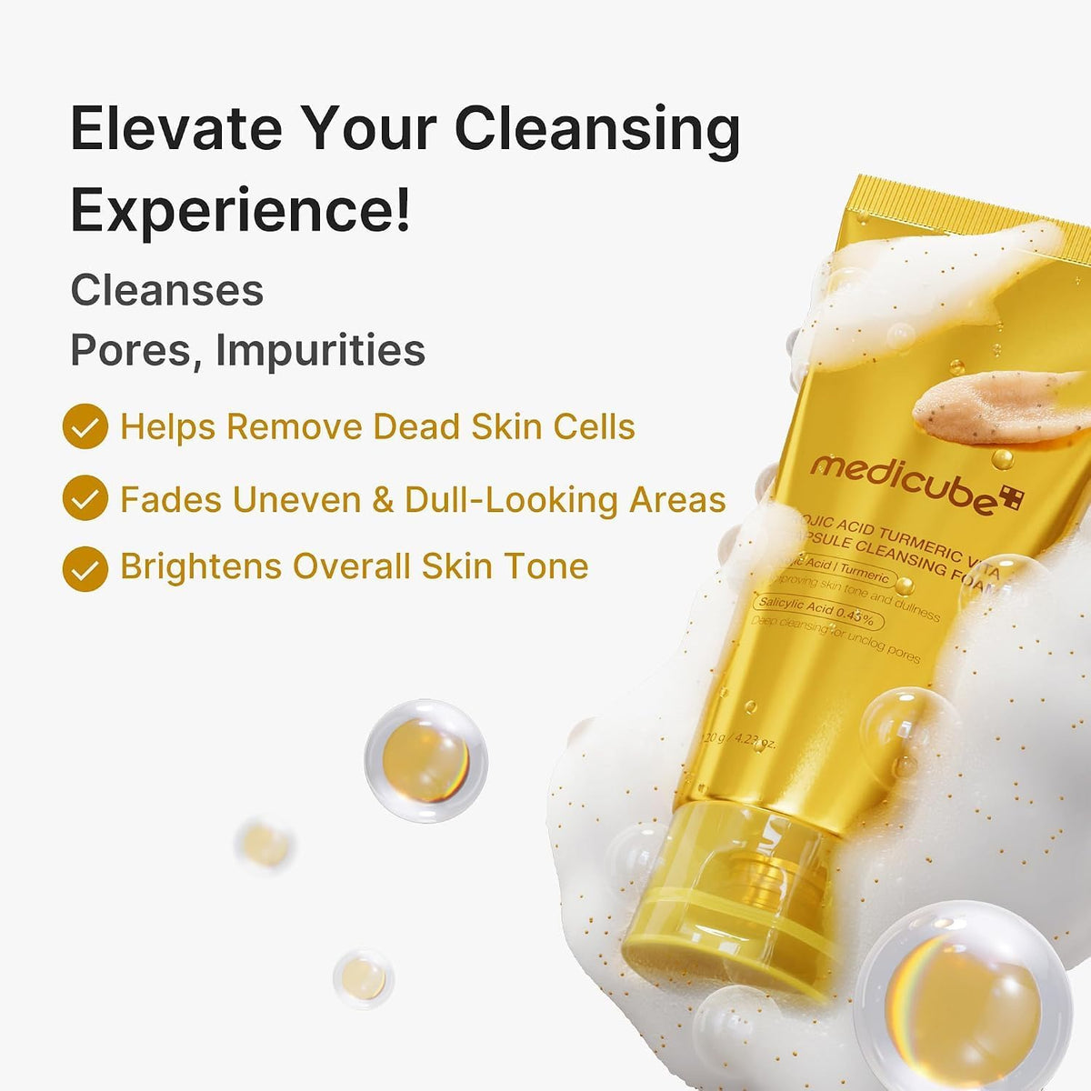 MEDICUBE | Kojic Acid Turmeric Vita Capsule Cleansing Foam - 120 gr