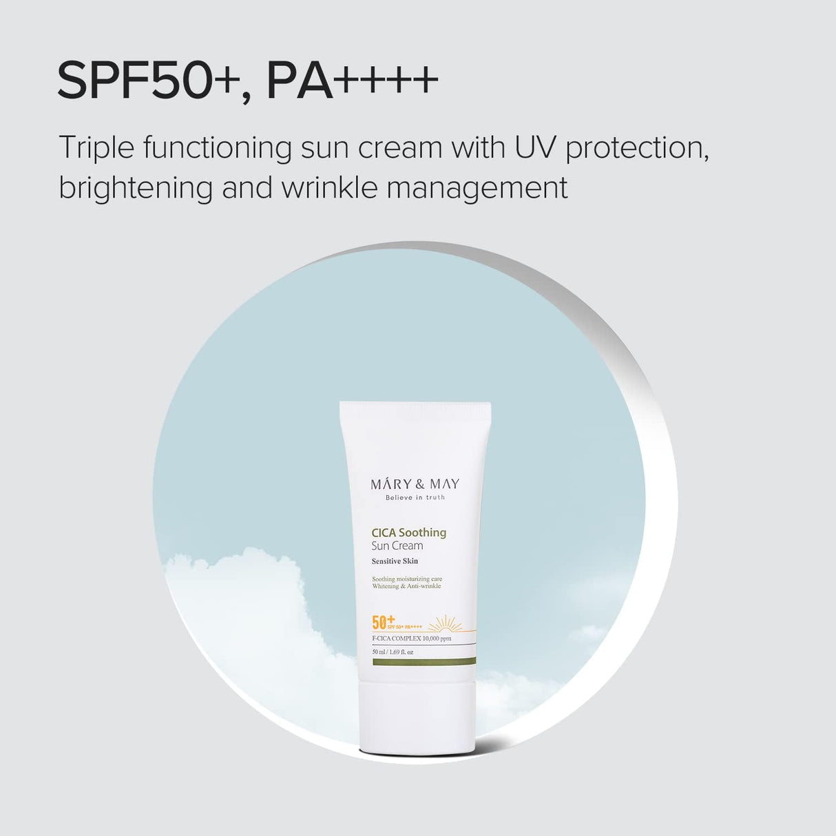 MARY & MAY | Vegan Cica Soothing Sun Cream SPF50+