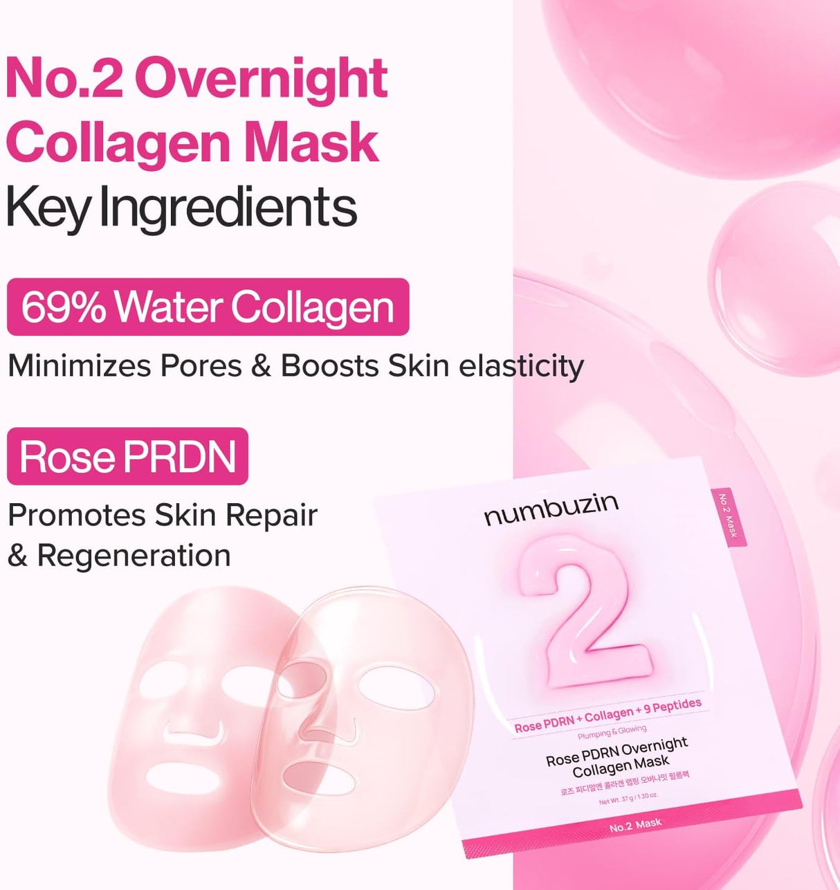 NUMBUZIN | No.2 Rose PDRN Overnight Collagen Mask