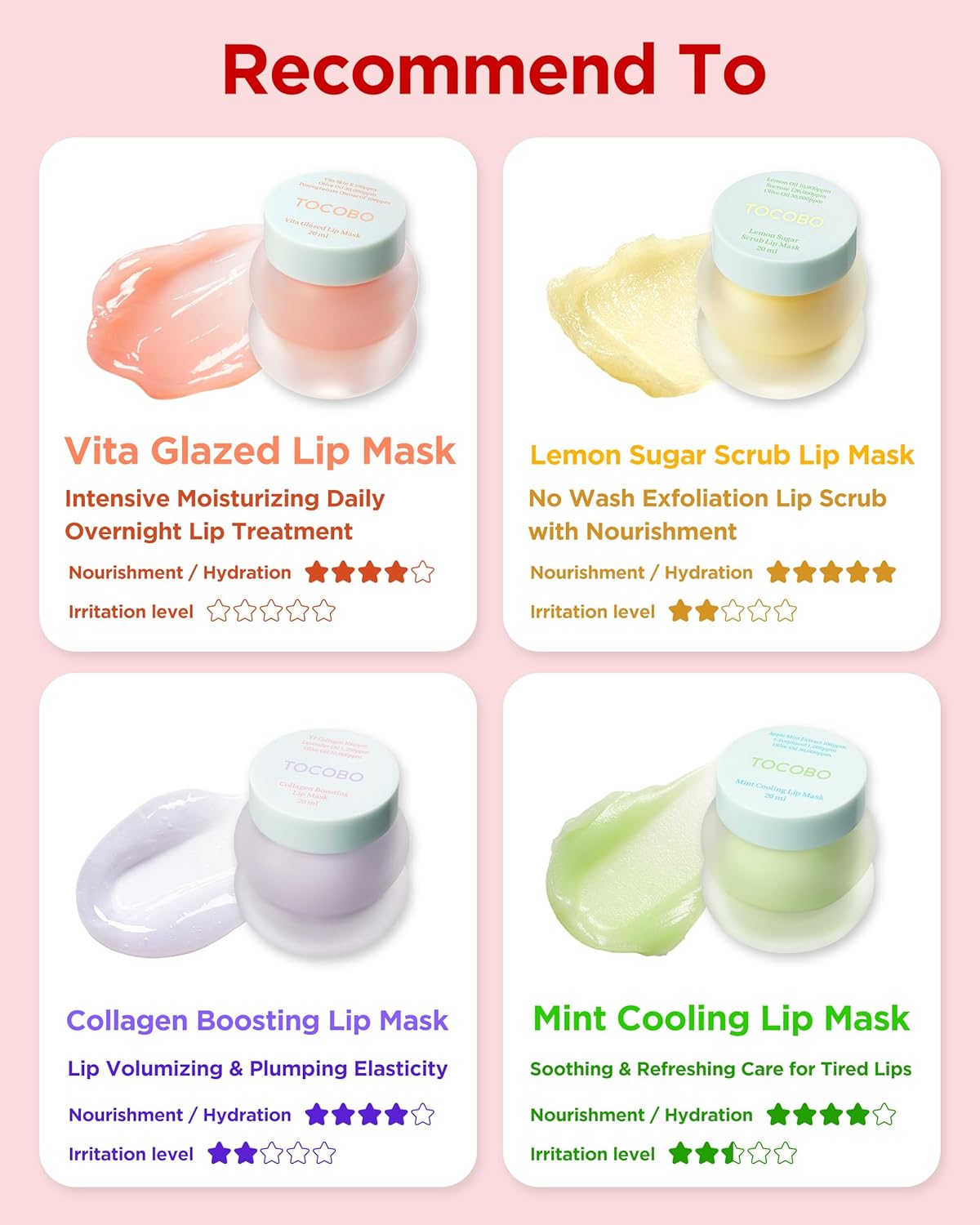 TOCOBO | Lip Mask Mix Daily Care - 4 Minitallas