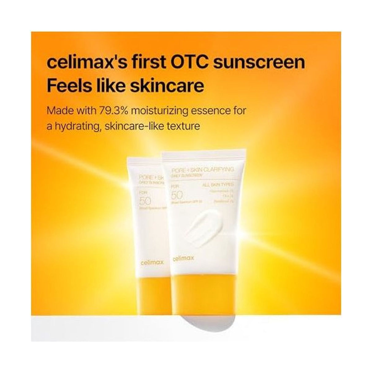 CELIMAX Pore + Dark Spot Brightening Care Sunscreen 50SPF/PA++++ - 50ml: textura y acabado del producto, detalle complementario; protección solar y cuidado de la piel