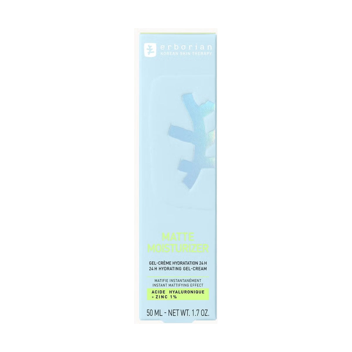 ERBORIAN Matte Moisturizer - Ácido Hialurónico + Zinc 1% - 50ml: textura y acabado del producto; hidratación y barrera cutánea