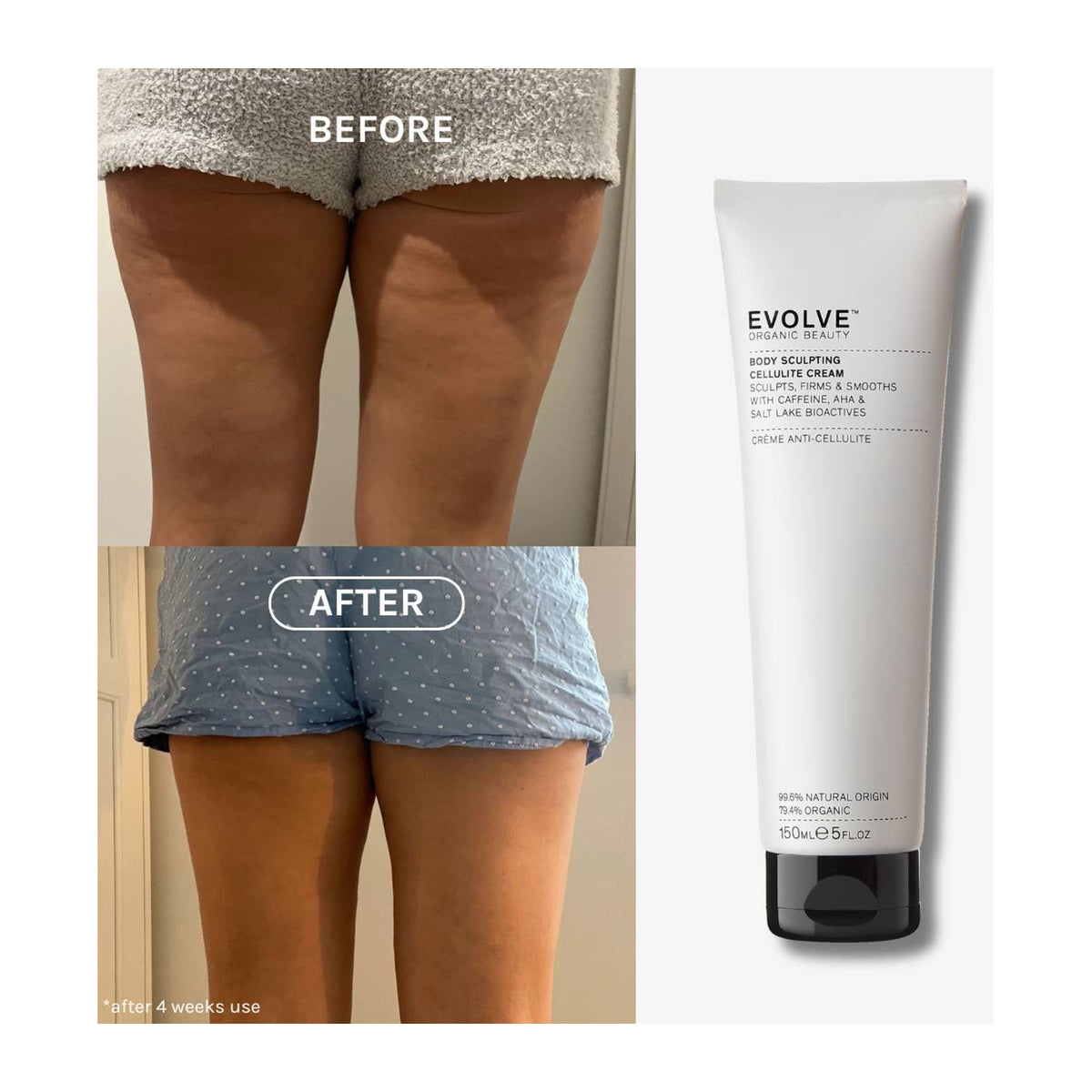 EVOLVE Body Sculpting Cellulite Cream - 150ml: resultados cosméticos y evaluación de uso; hidratación y barrera cutánea