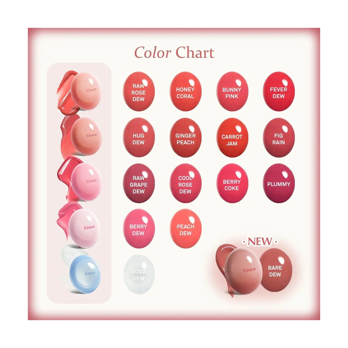 HINCE Raw Glow Dewy Ball 14 Berry Dew - 3,5g: carta de tonos y acabado del color; maquillaje de color y acabado modulable